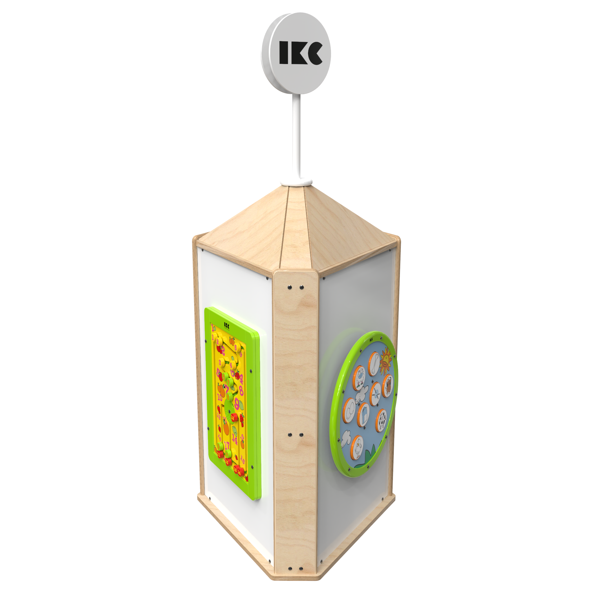 To zdjęcie pokazuje interaktywny system do zabaw Playtower touch wood